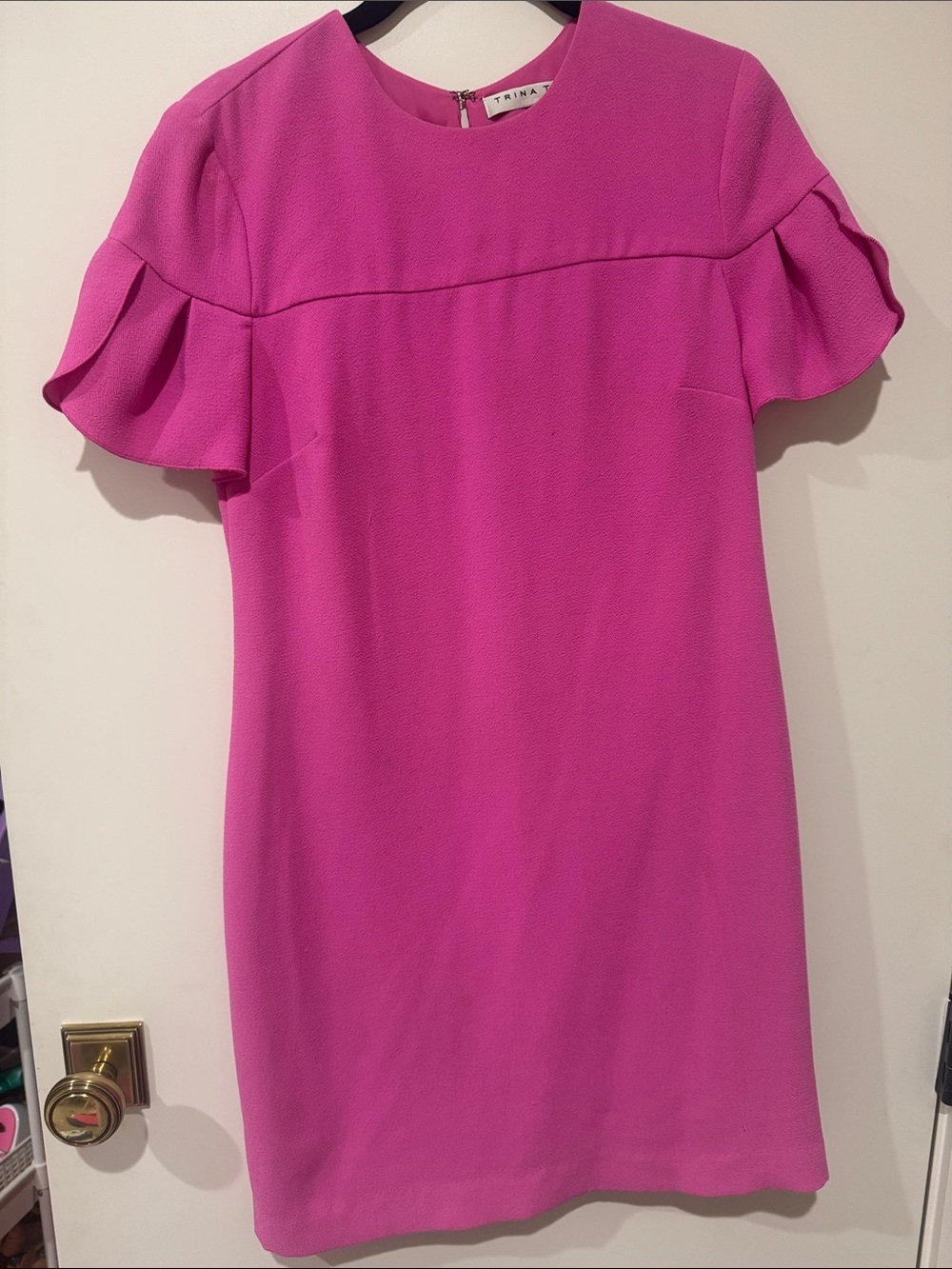 Trina Turk Hot Pink Ruffle Sleeve Shift Dress
